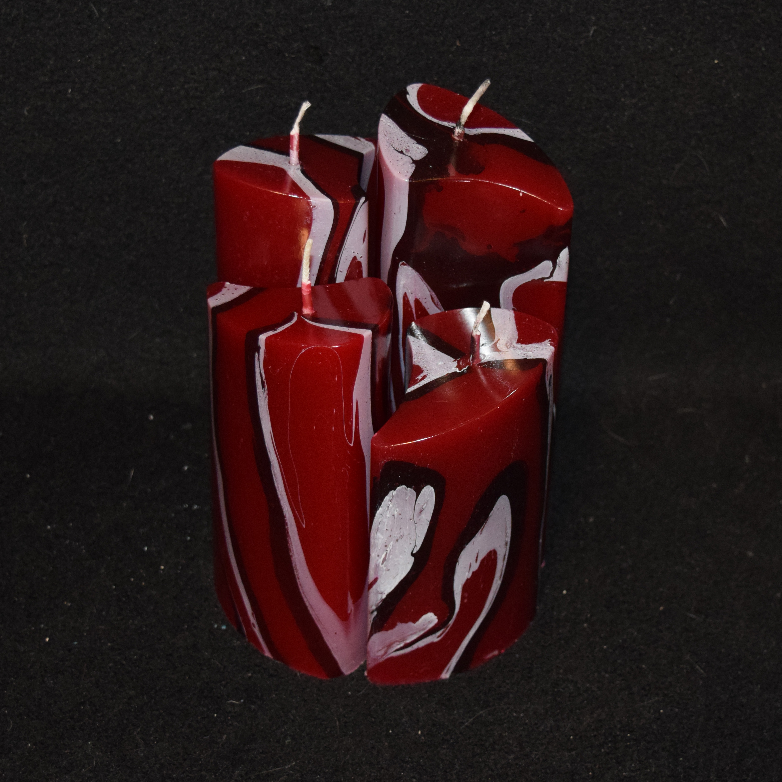 Kerzen-Arrangement rund 4er-Set marmoriert