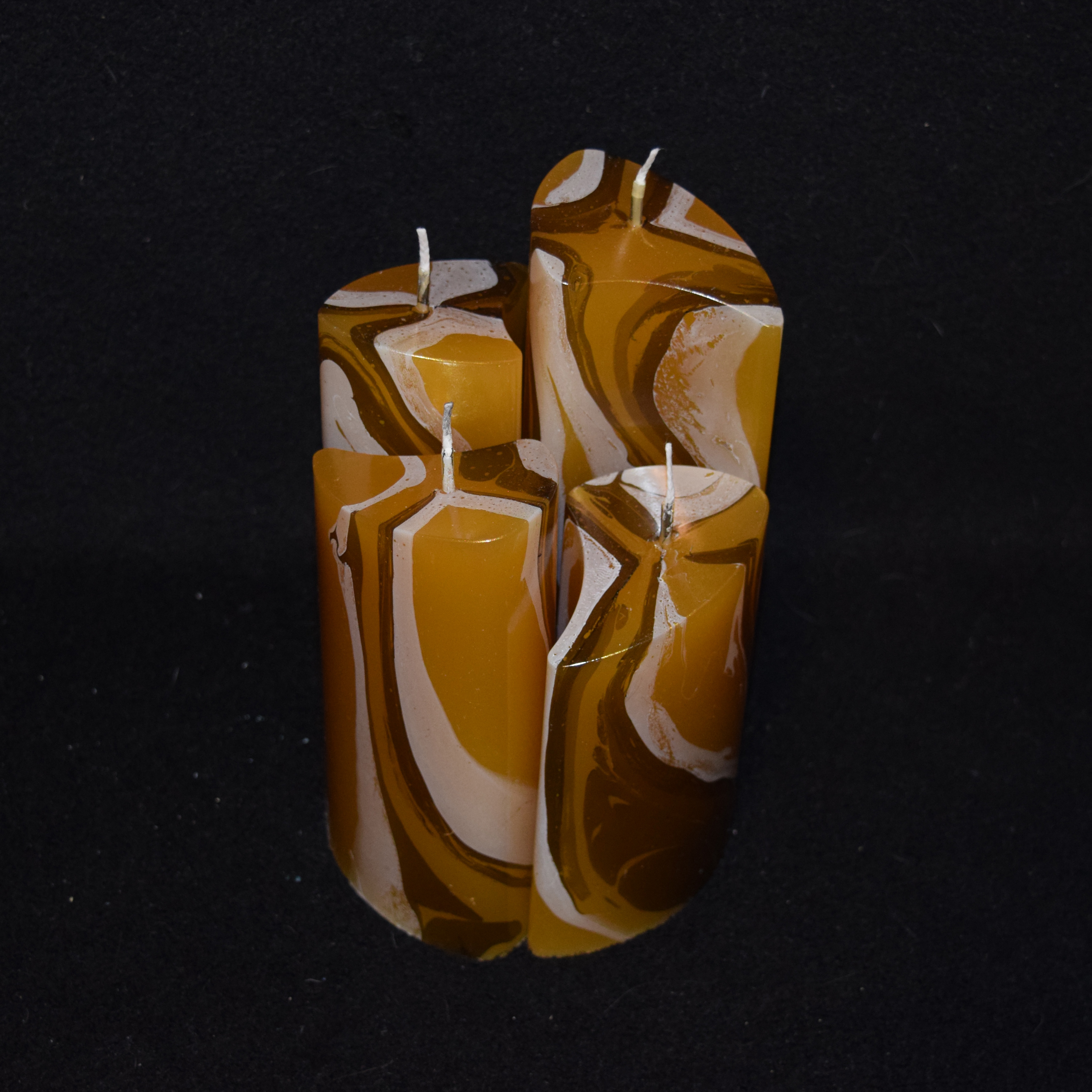 Kerzen-Arrangement rund 4er-Set marmoriert