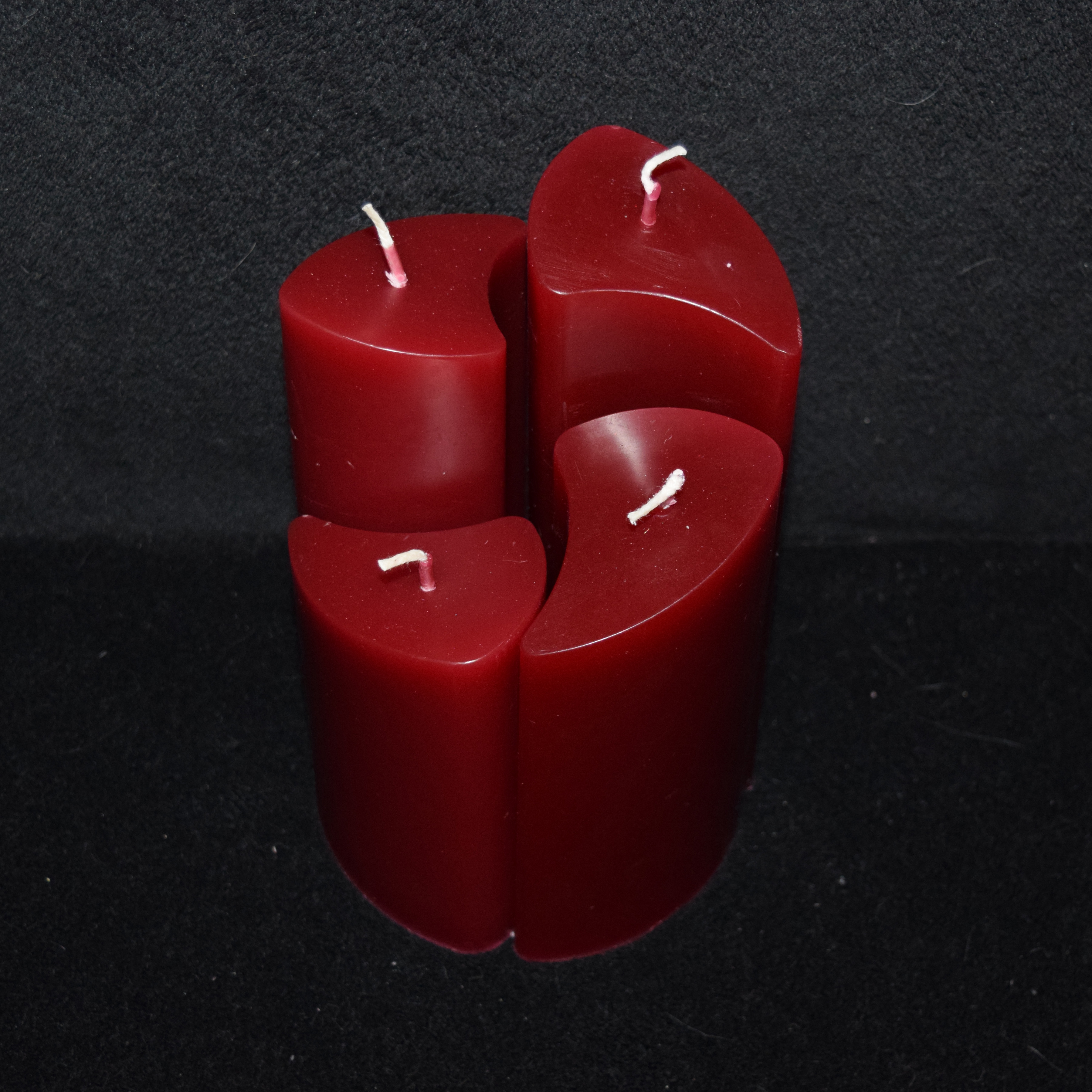 Kerzen-Arrangement rund 4er-Set einfarbig - Kerzenfarbe: dunkelrot
